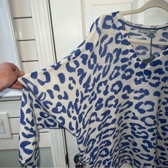 Hannah Rose 100% Cashmere Leopard print V-neck Dolman Sleeve Sweater size Lg - Picture 4 of 12